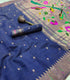 Soft Muga Cotton navy blue silk saree with small metallic zari dots