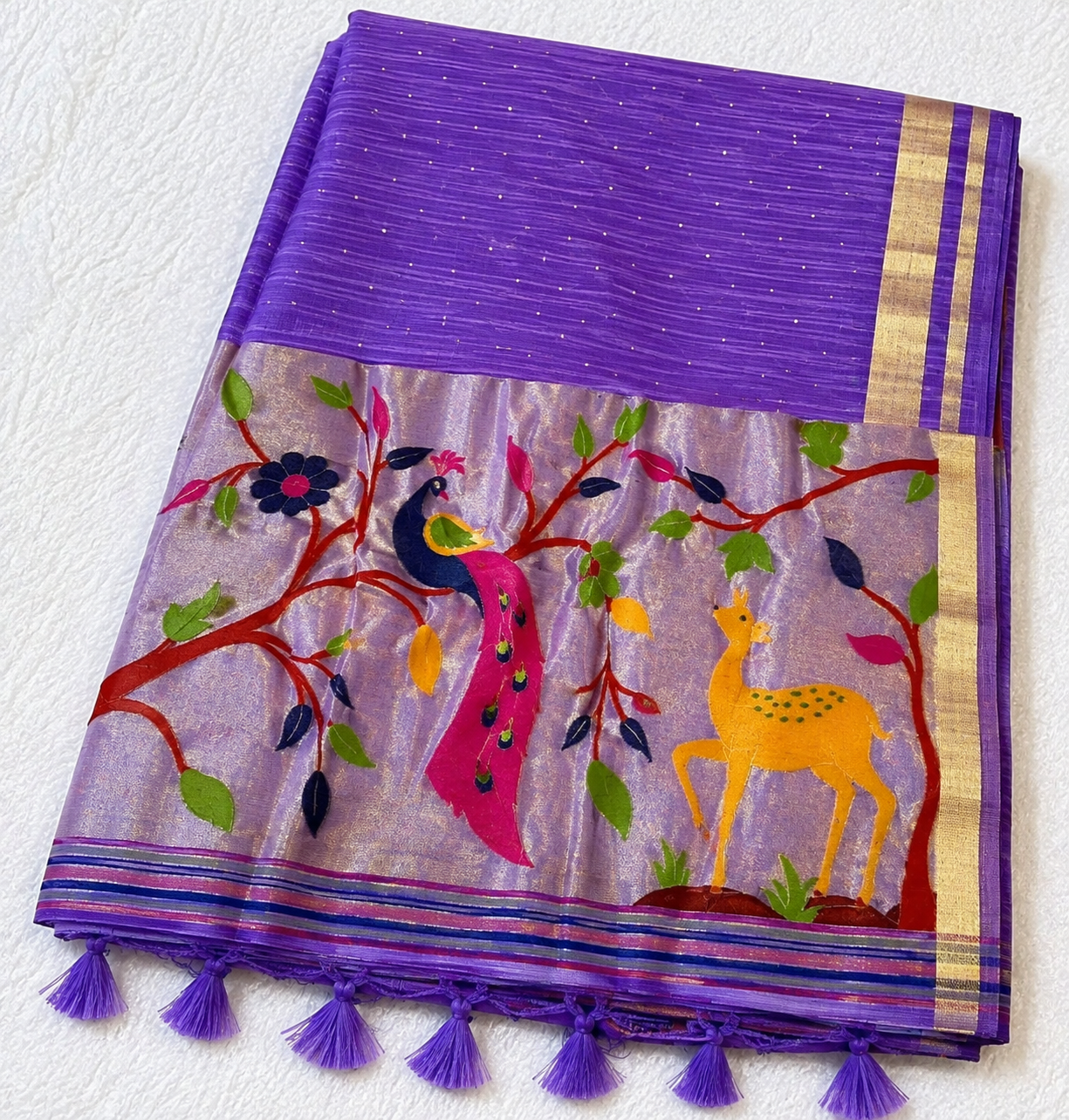 Lavender Tissue with Paithani border