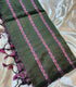 Mangalagiri Silk dark o live green    with pink stripes