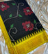 Gadwal Cotton Black saree with Yellow zari (gold-toned) border