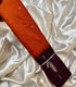 Semi Gadwal Fusion Vibrant Orange   saree Red stripes  with purple  border