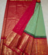 Semi Gadwaal Pattu green and white checkered red body  silk saree with intricate gold zari brocade border