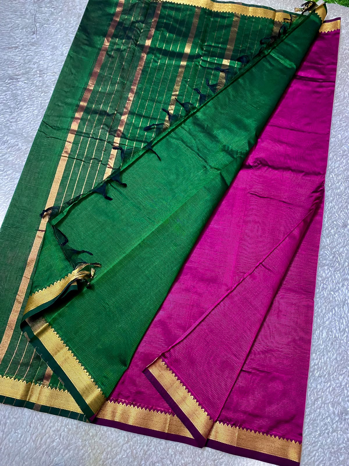 Mangalagiri Silk with NIzam border pink with  green pallu