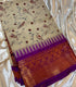 Gadwal Cotton Creamsaree with Purple,   zari (gold-toned) border