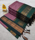 Kalyani Cotton Dark green with fine gold stripes dark green border