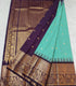 Semi Gadwaal Pattu green and white checkered check patterned silk saree with intricate gold zari brocade border