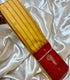 Semi Gadwal Fusion Yellow  saree Red stripes  with  magenta border