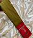 Semi Gadwal Fusion Green  saree golden zari stripes  with red border