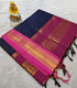 Kalyani Cotton avy blue with fine gold stripes / grid pattern