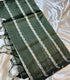 Mangalagiri Silk dark green   with  off-white stripes