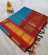 Kalyani Cotton Sky Blue with fine gold stripes / grid pattern