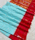 Semi Gadwal Fusion Light blue saree with red border