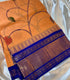 Gadwal Cotton Orange saree with Royal blue with gold-toned zari border
