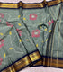 Gadwal Cotton Sage green with a fine gold vertical stripe pattern with zari border