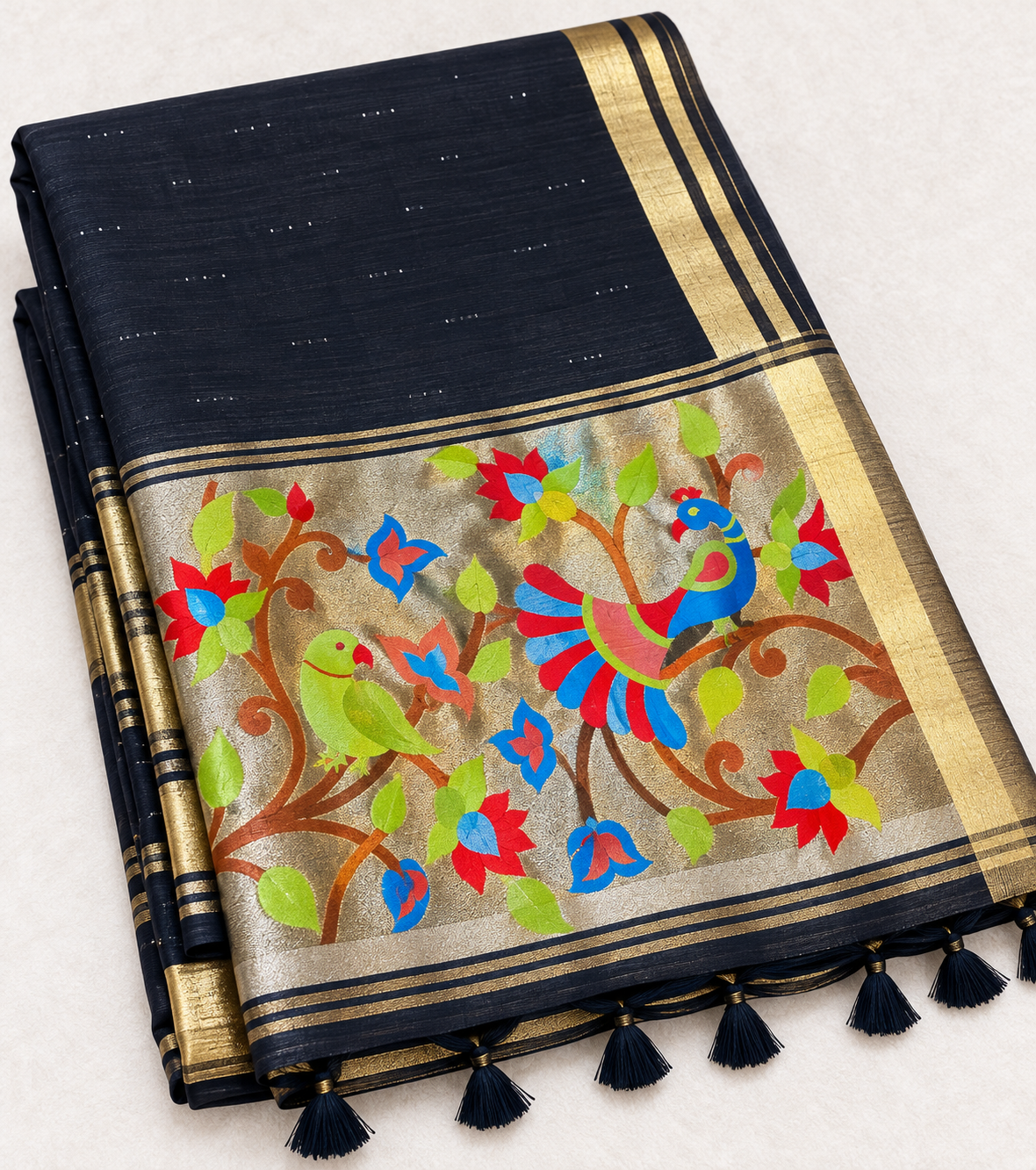 Black Tissue with Paithani border