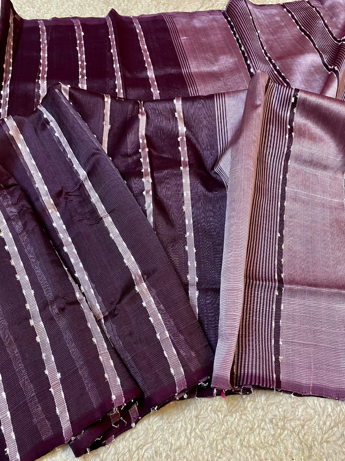 Mangalagiri Silk purple  with white striped patterns