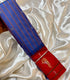 Semi Gadwal Fusion Royal blue    saree  with stripes and rich  red    border