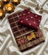 Viscose Georgette deep maroon with shimmering gold checkered pattern.