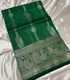 Mangalagiri Pattu dark green with intricate silver zari embroidery