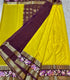 Mysore Silk saree with embroidery design border yellow body and a rich deep purple border