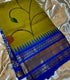 Gadwal Cotton Olive green with Royal blue with gold-toned zari border