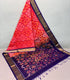 Ikkat cotton orange and pink floral with deep purple pallu
