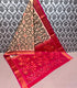 Ikkat cotton off-white saree with beige-and-brown swirl/paisley ikat motifs.