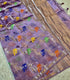 Banarasi paper silk purple with gold zari saree with colorful elephant motifs