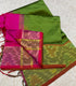 Parrot Green Ikkat Border Handloom Venkatagiri Silk Cotton Saree