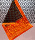 Ikkat cotton dark black and brown diamond grid with orange pallu