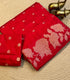 Viscose Crape bright red base with small, scattered gold motifs