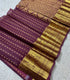 SIco Gadwal deep purple body with small gold zari motifs and a broad gold zari brocade border