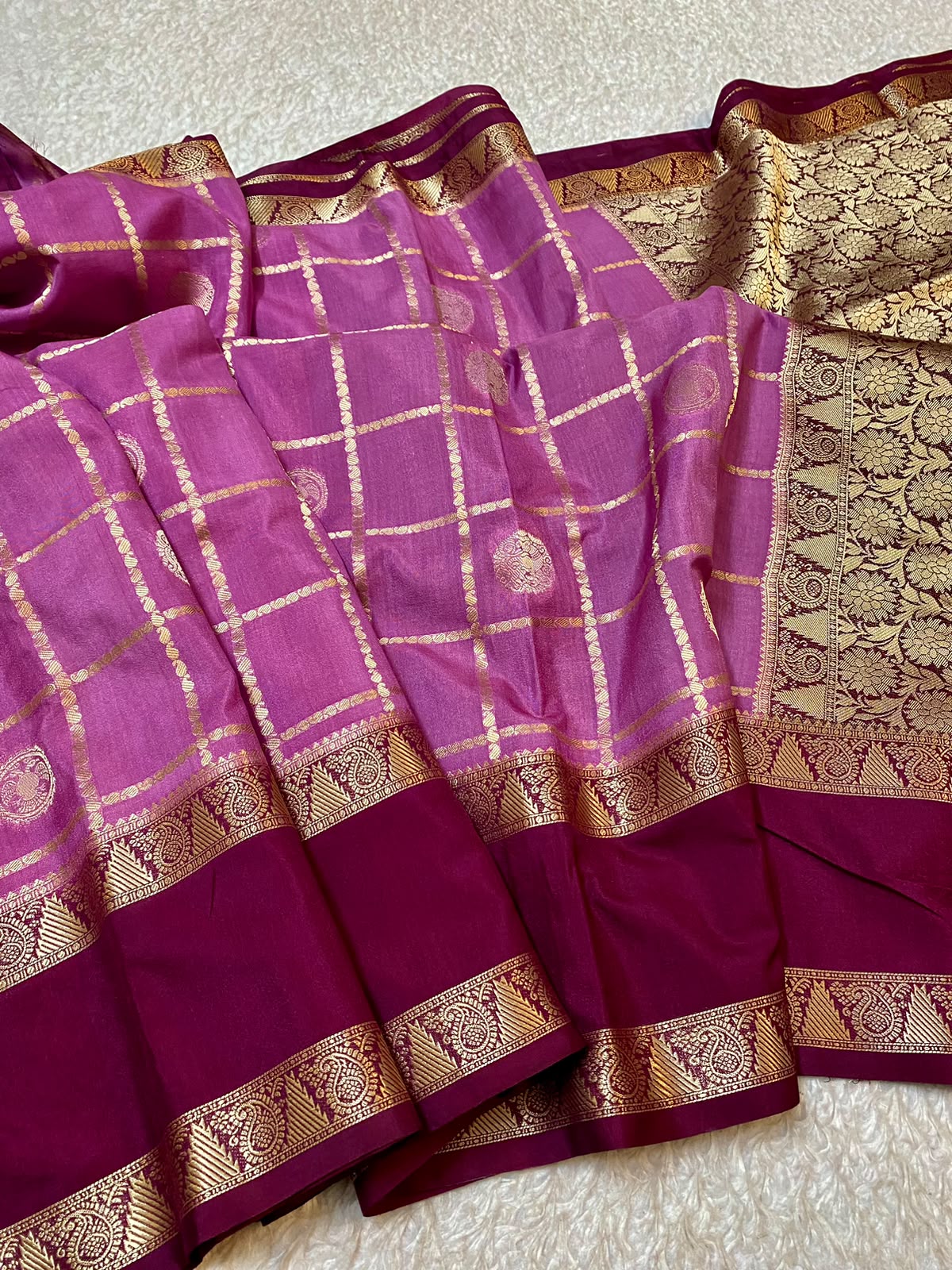 Mysore silk Fancy purple and magenta (with rich maroon border)