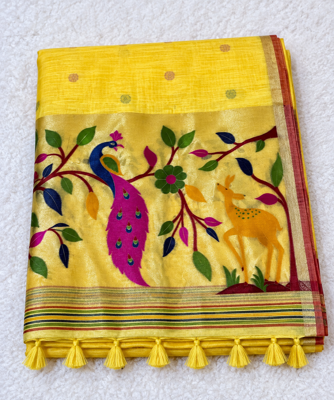 Yellow Tissue with Paithani border