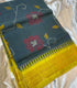 Gadwal Cotton Dark slate blue / black with yellow zari border
