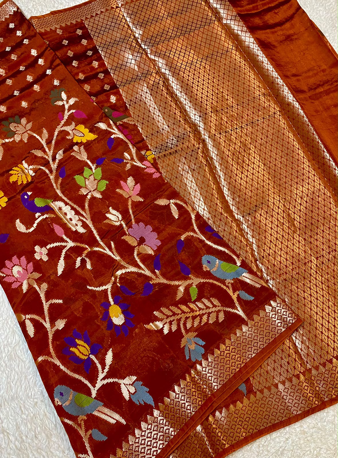 Rust Orange Shade Banarasi Jamdani Pattu