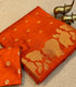 Viscose Crape vibrant orange with gold floral and geometric motifs