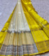 Mangalagiri Handloom silk cotton yellow and off-white/cream silk saree with metalic and gold  silver zari border (Copy)