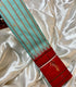 Semi Gadwal Fusion Teal green    saree  with stripes and  red    border