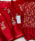 Banarasi Kota silk  red silk saree with colorful floral embroidery and a matching printed red pallu