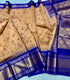 Gadwal Cotton Beige / Cream saree with Royal blue with wide metallic gold and blue zari pallu, border