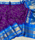Gadwal Cotton Purple / Violet with intricate silver-toned zari bird, floral, and leaf motifs saree with  blue with wide metallic silver  zari pallu, border