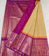 Semi Gadwaal Pattu Yellow and white checkered body, a rich magenta purple border,