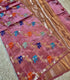 Banarasi paper silkpink  with gold zari saree with colorful elephant motifs