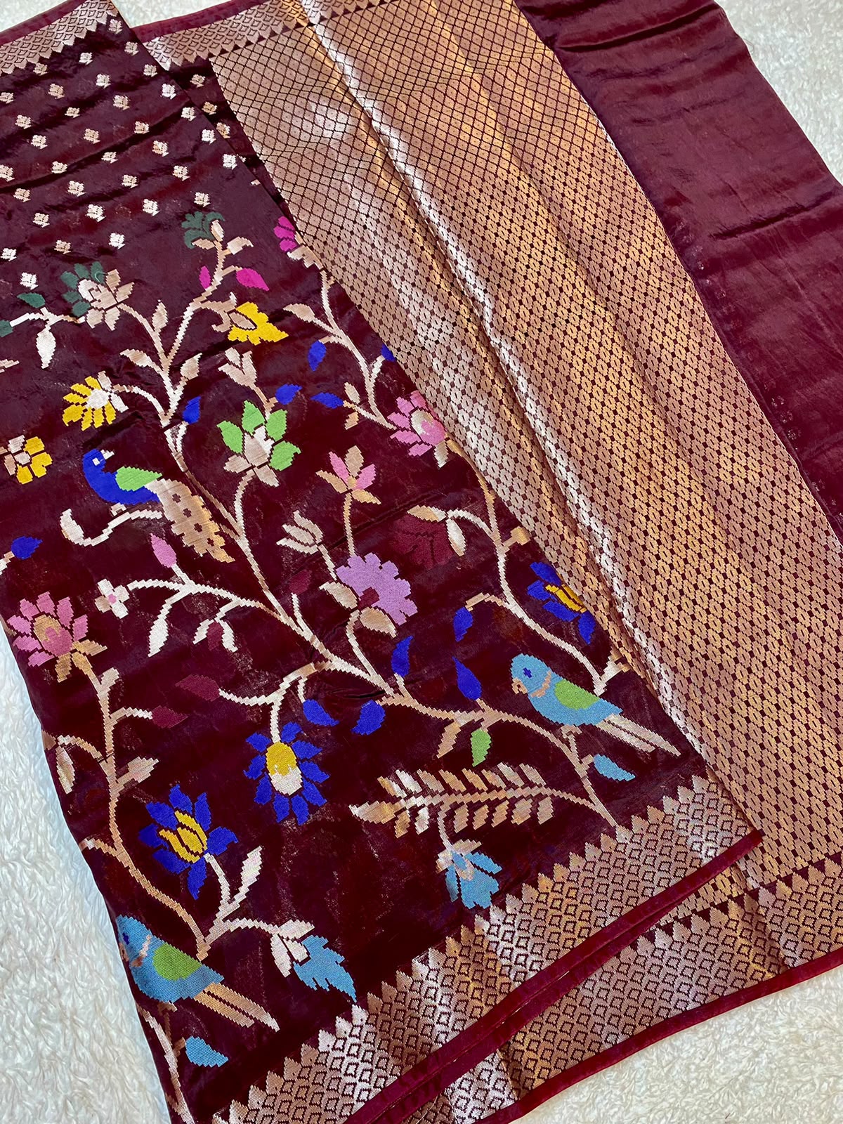 Burgundy Maroon Shade Banarasi Jamdani Pattu