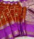 Mysore silk FancyOrange and rusr red saree with gold zar border