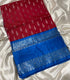 Mangalagiri Pattu red and blue woven fabric metallic silver patterns on border