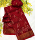 Crape silk deep red with gold zari border