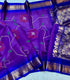 Gadwal Cotton Purple / Violet with small red floral motifs and white geometric lines saree with  blue with  gold  zari pallu, border