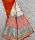 Mangalagiri Handloom silk cotton orange and off-white saree with pink  and silver zari   border